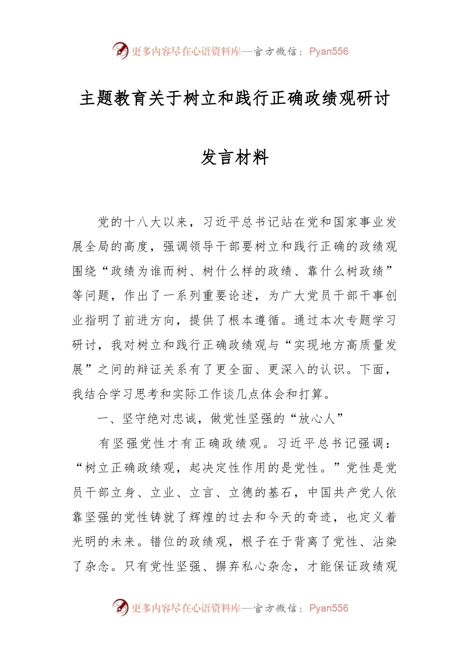 主题教育关于树立和践行正确政绩观研讨发言材料.docx_第1页
