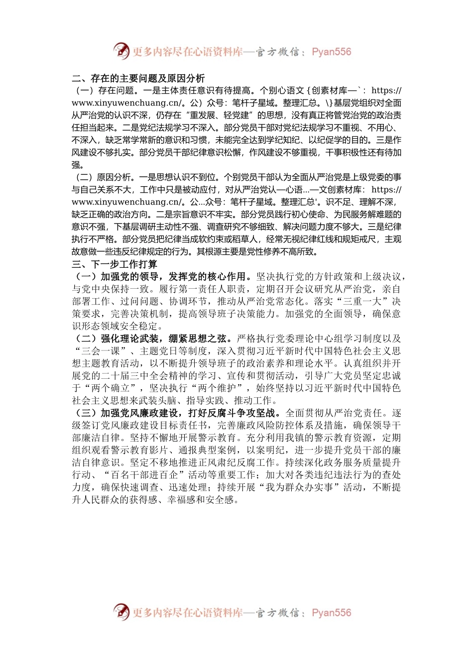 乡镇2024年落实全面从严治党主体责任工作情况总结及下一步工作计划.docx_第2页