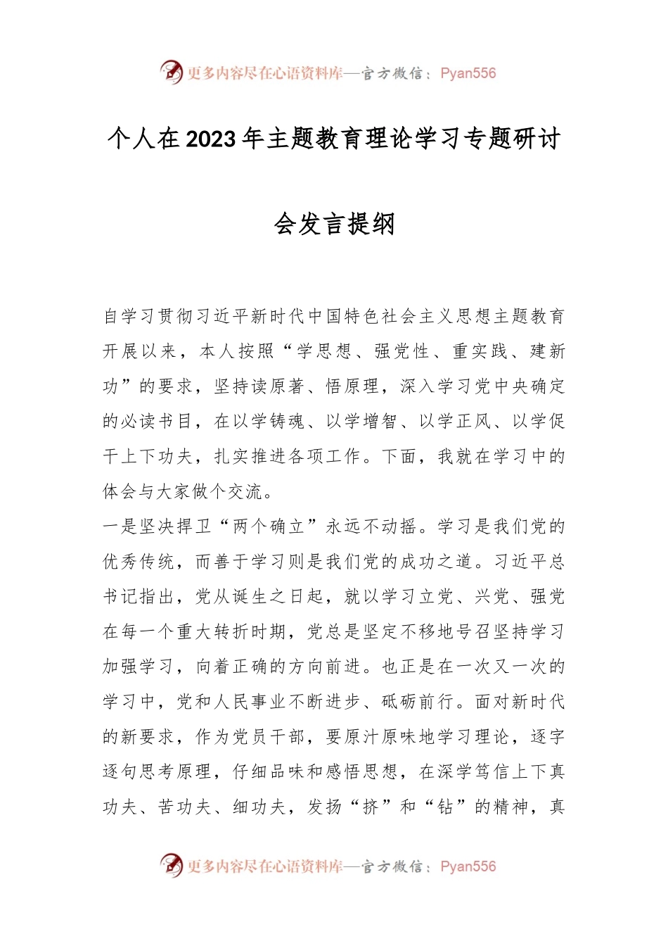 个人在2023年主题教育理论学习专题研讨会发言提纲.docx_第1页