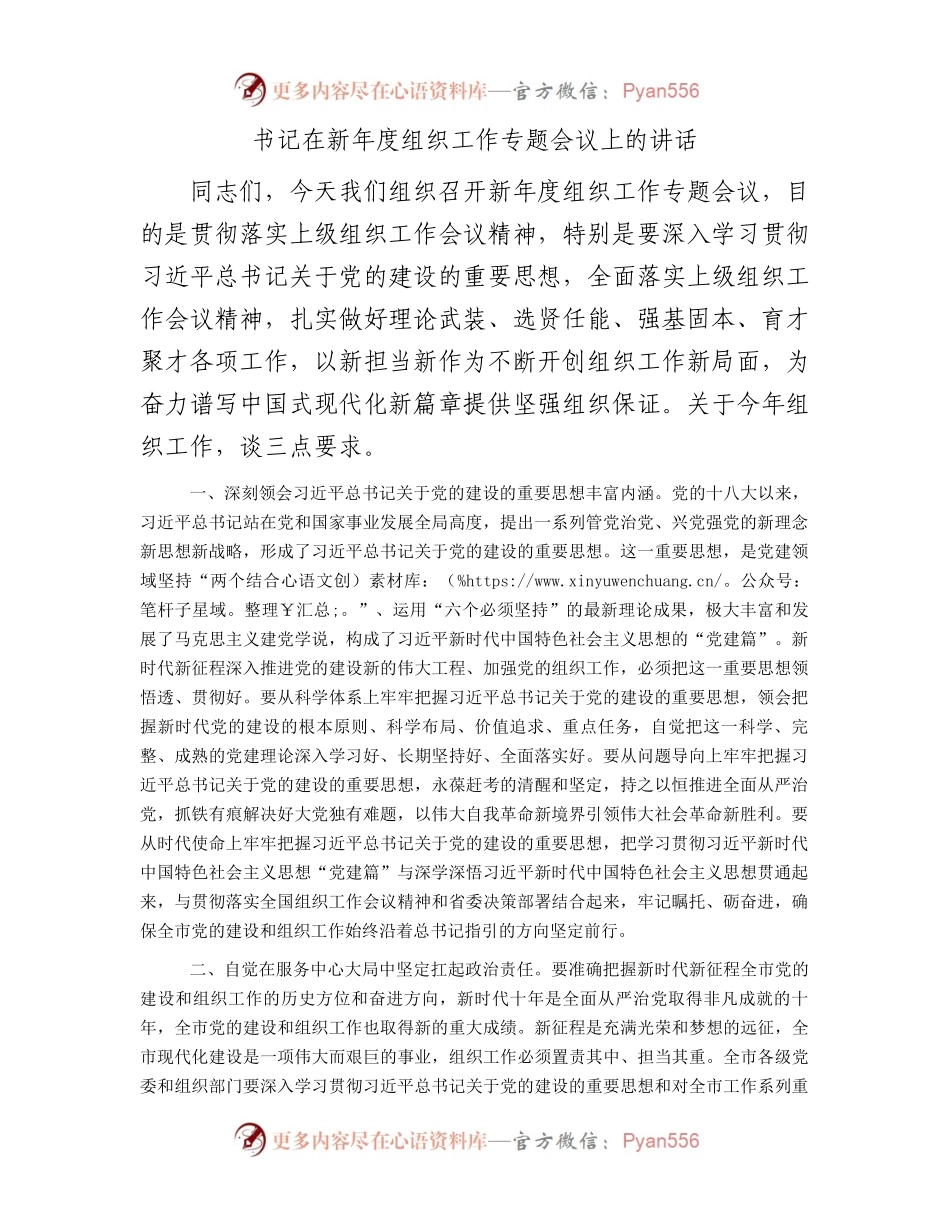 书记在新年度组织工作专题会议上的讲话.docx_第1页