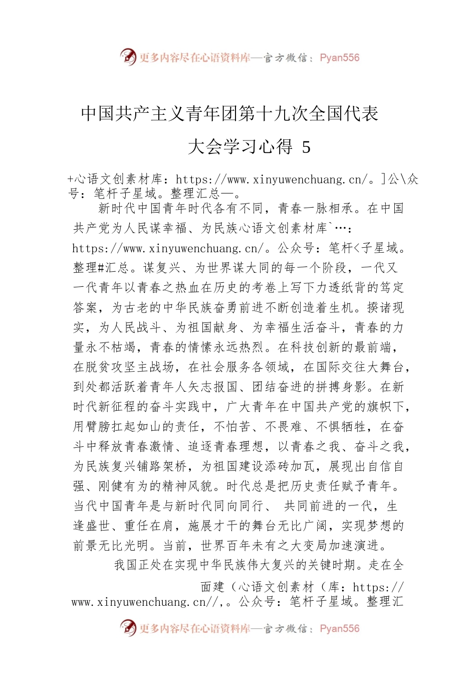 中国共产主义青年团第十九次全国代表大会学习心得5.docx_第1页