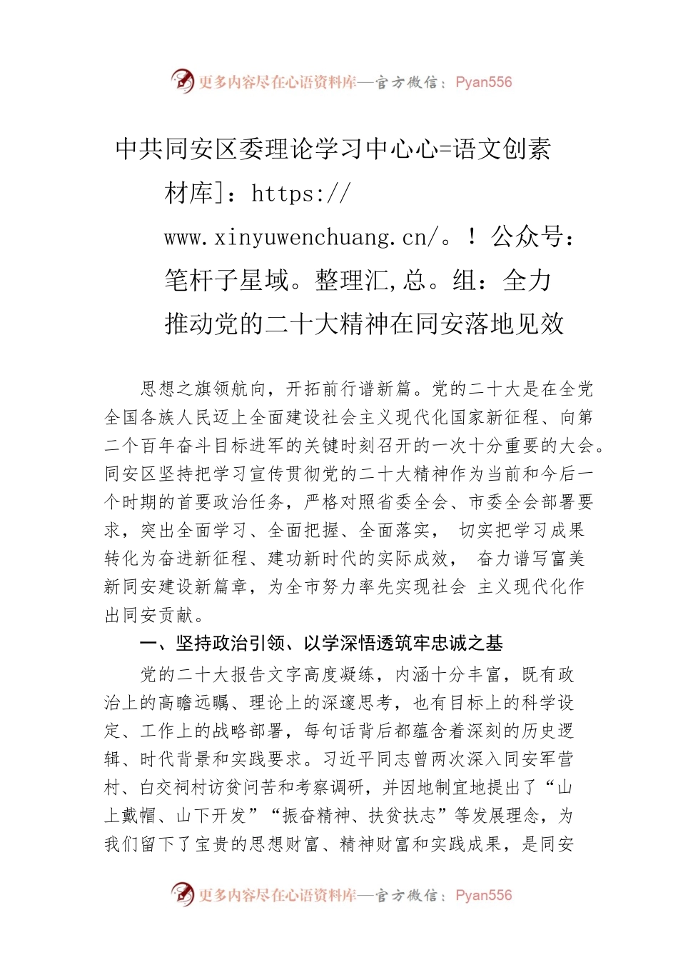 中共同安区委理论学习中心组：全力推动党的二十大精神在同安落地见效（20221226）.docx_第1页