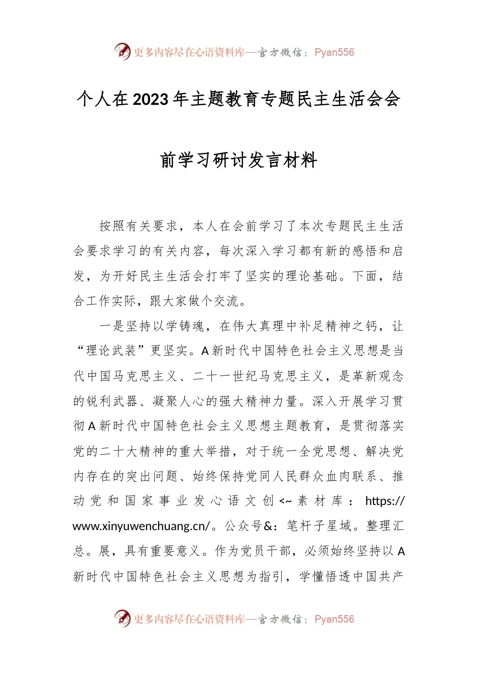 个人在2023年主题教育专题民主生活会会前学习研讨发言材料.docx_第1页