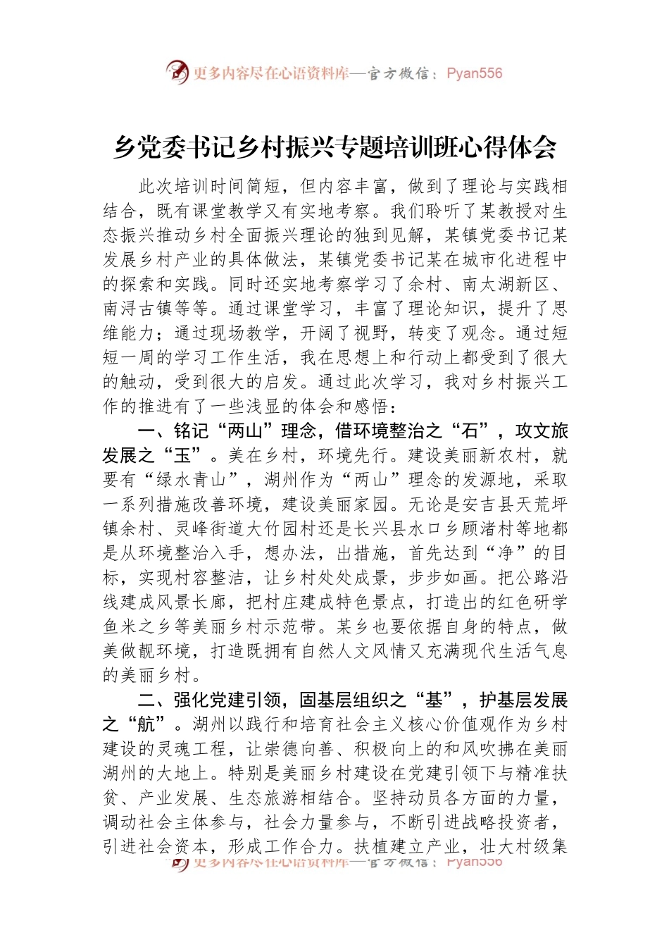 乡党委书记乡村振兴专题培训班心得体会.docx_第1页