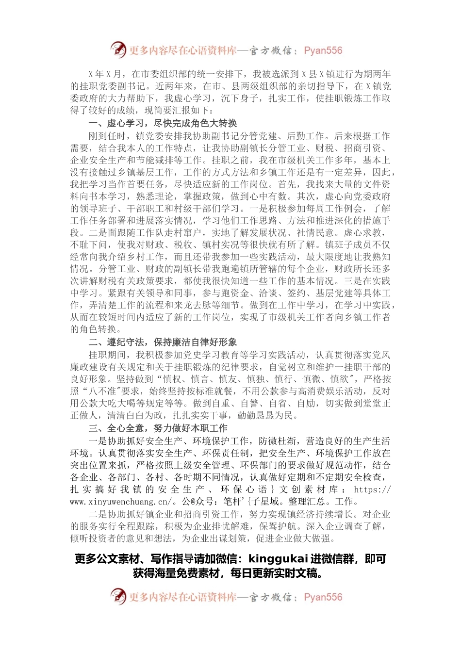 乡镇挂职干部工作总结.docx_第1页