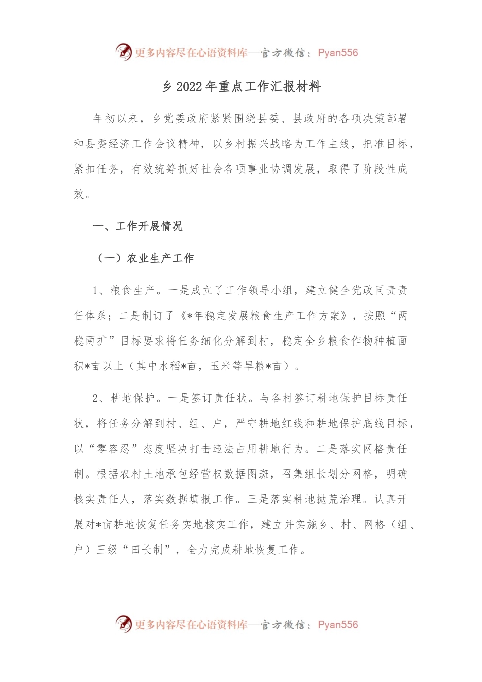 乡2022年重点工作汇报材料.docx_第1页