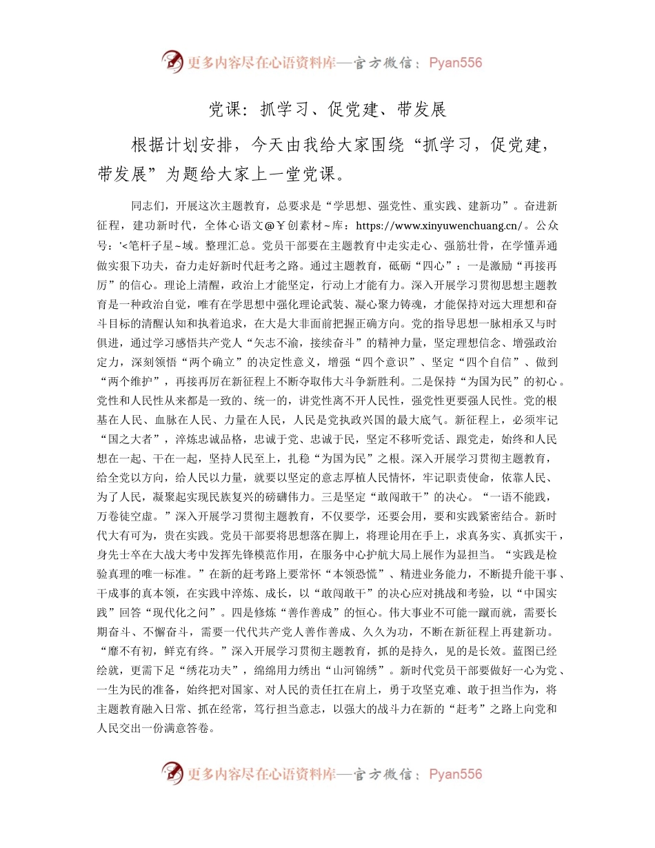 主题教育党课：抓学习、促党建、带发展（4700字）.docx_第1页