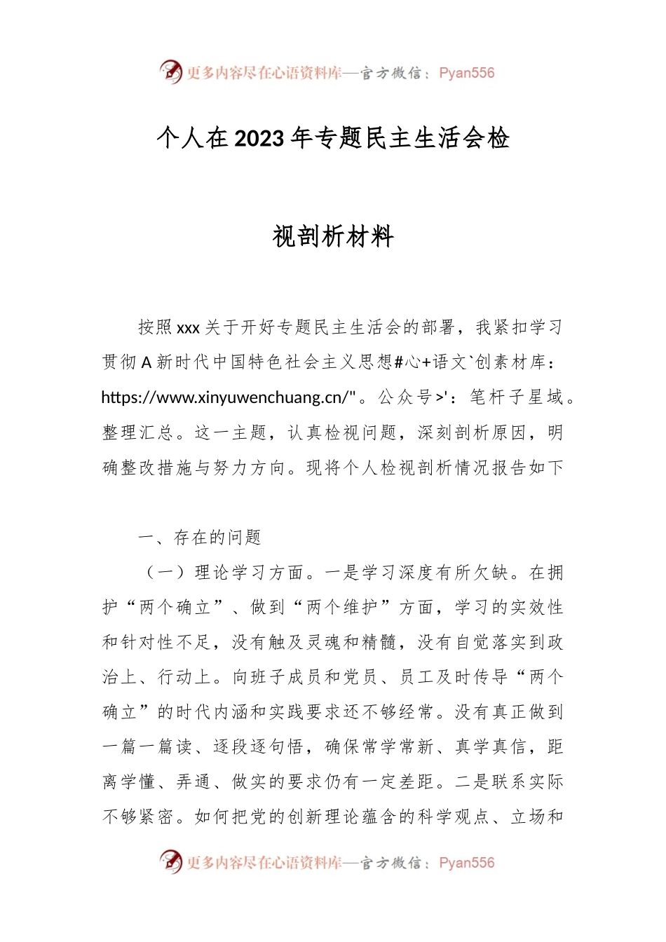 个人在2023年专题民主生活会检视剖析材料..docx_第1页