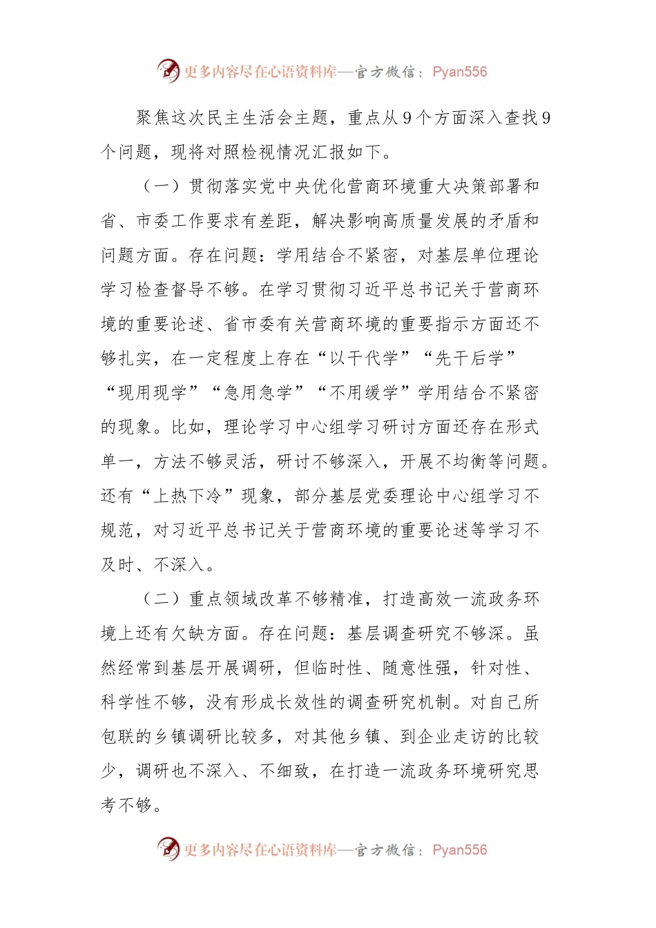 优化营商环境专项巡视巡察整改专题民主生活会发言提纲.docx_第2页