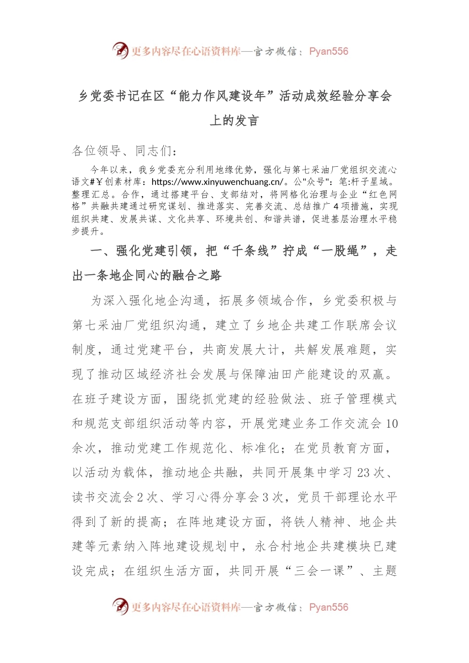 乡党委书记在区“能力作风建设年”活动成效经验分享会上的发言.docx_第1页