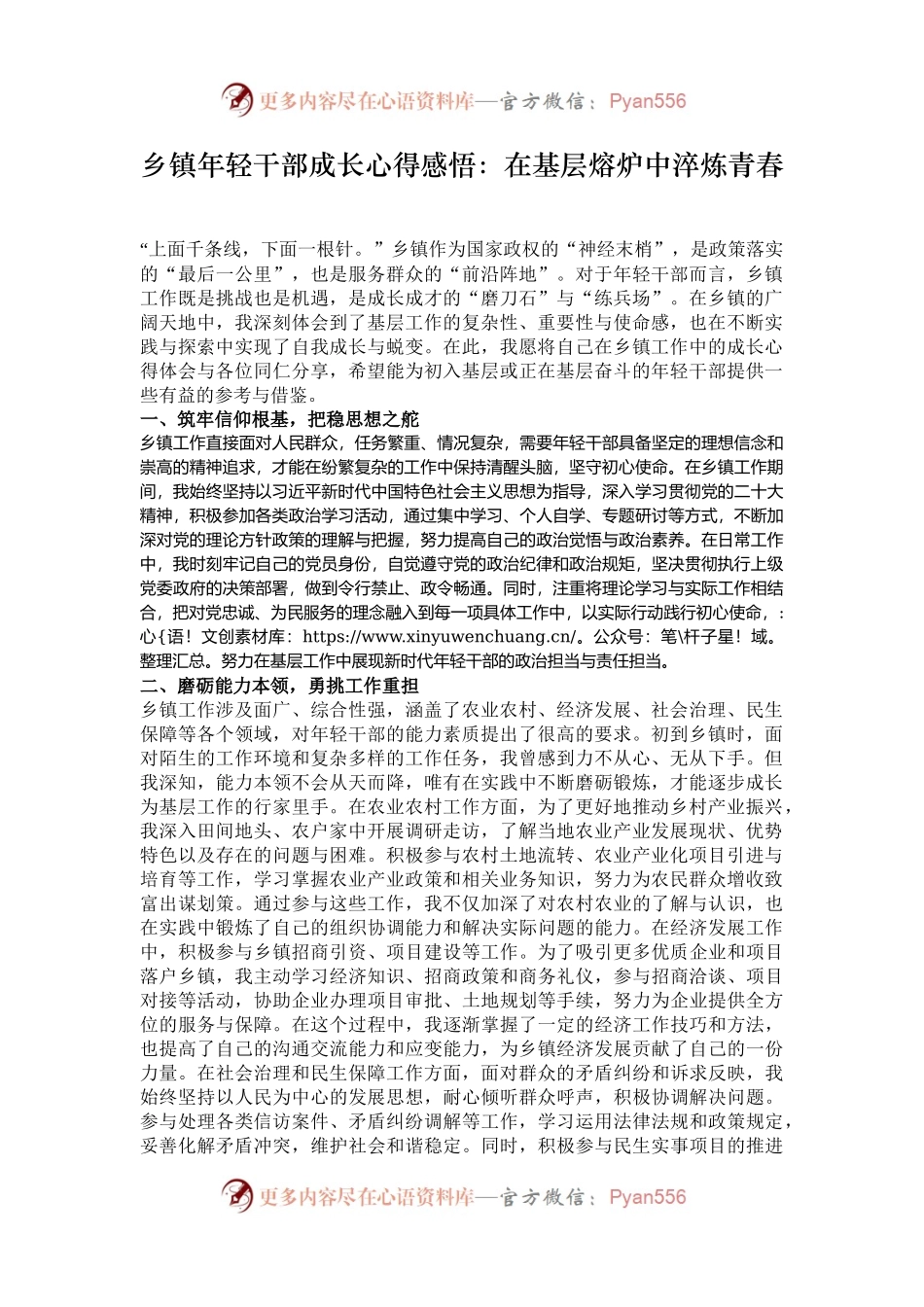 乡镇年轻干部成长心得感悟：在基层熔炉中淬炼青春.docx_第1页