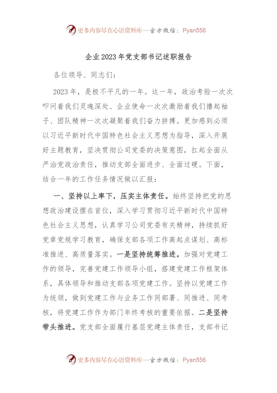 企业2023年党支部书记述职报告.docx_第1页