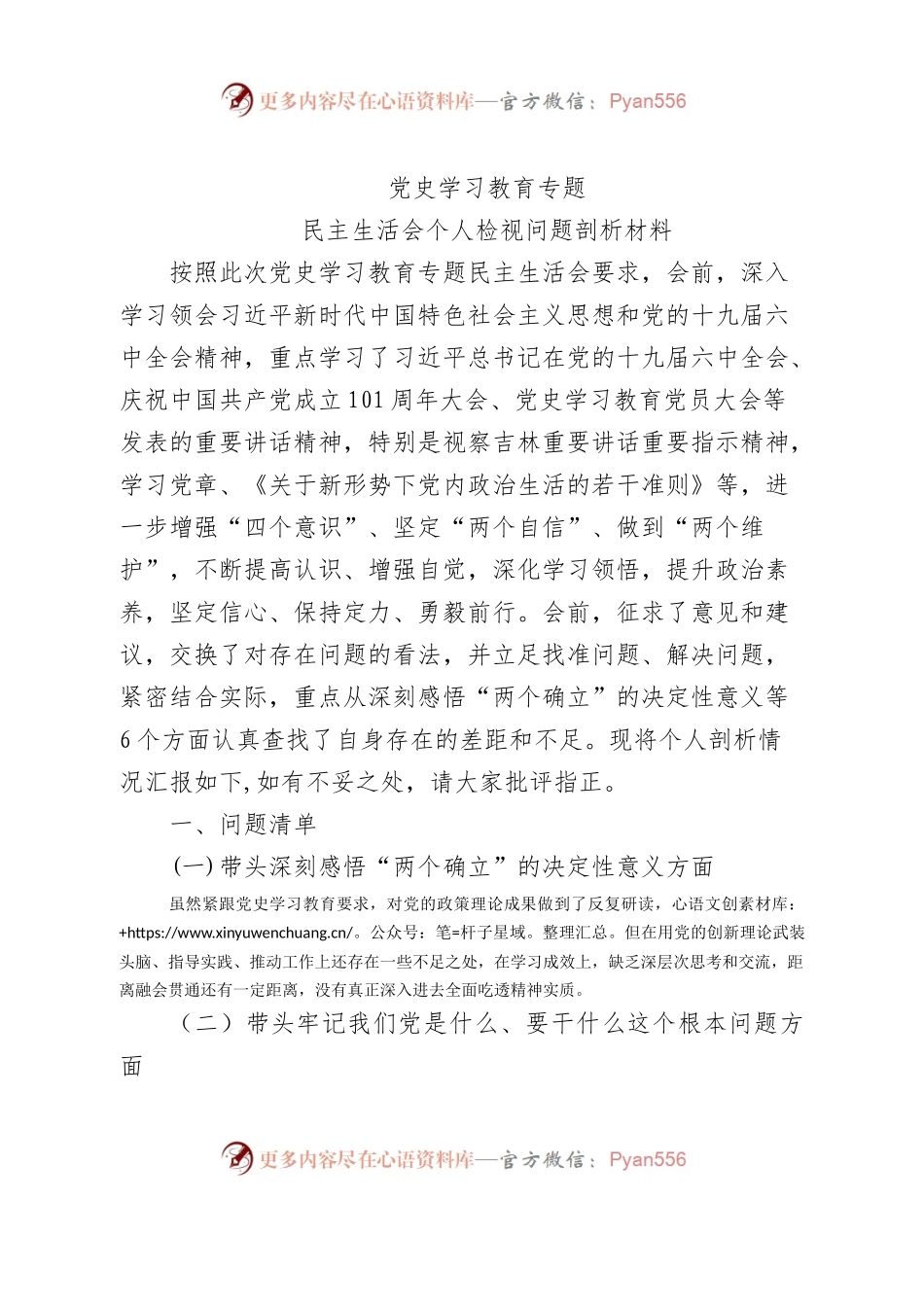 专题民主生活会个人检视问题剖析材料.docx_第1页