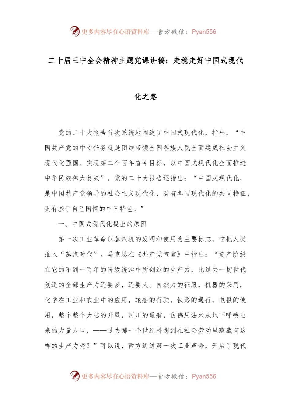 二十届三中全会精神主题党课讲稿：走稳走好中国式现代化之路.docx_第1页