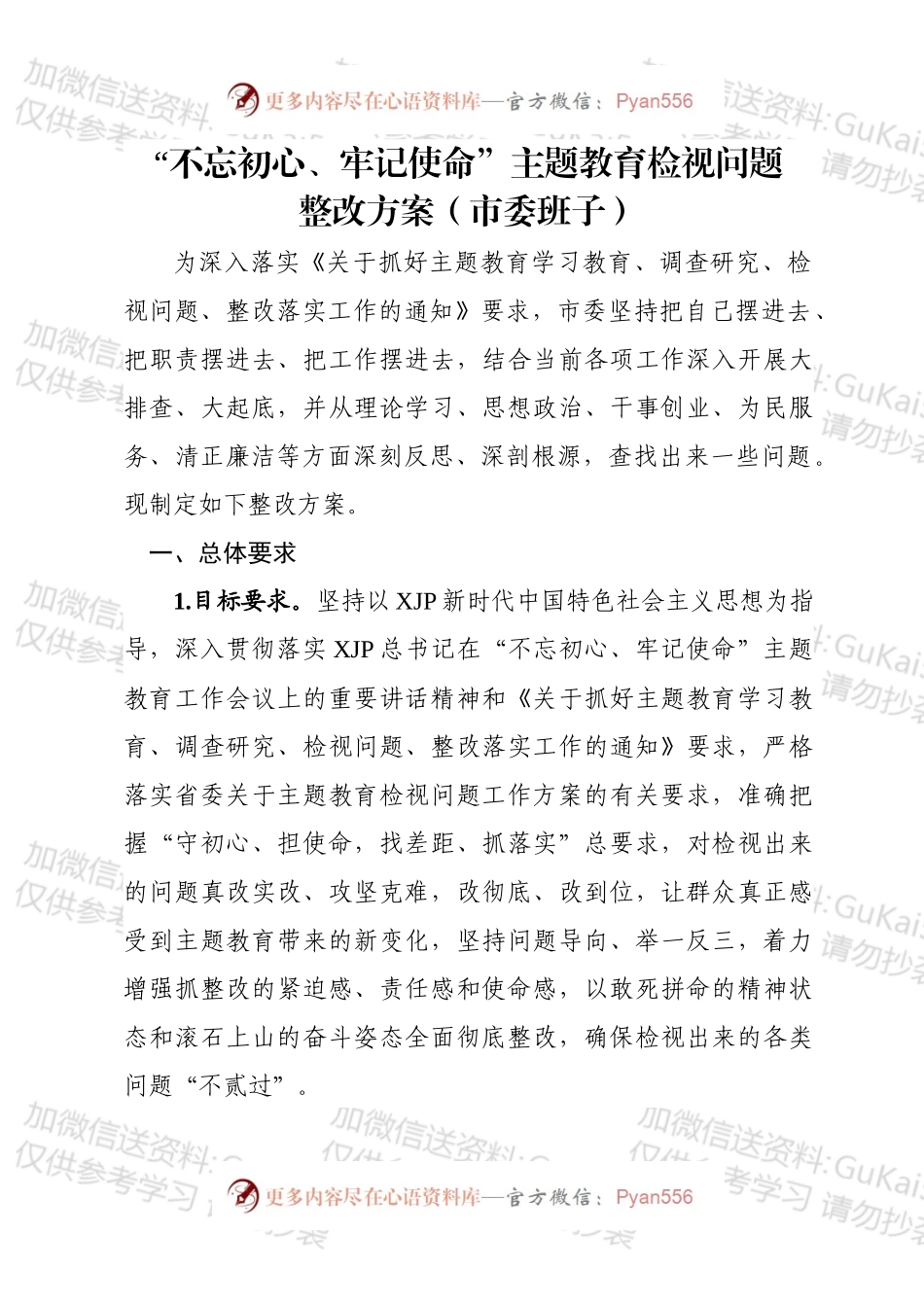不忘初心牢记使命主题教育检视问题整改方案.docx_第1页