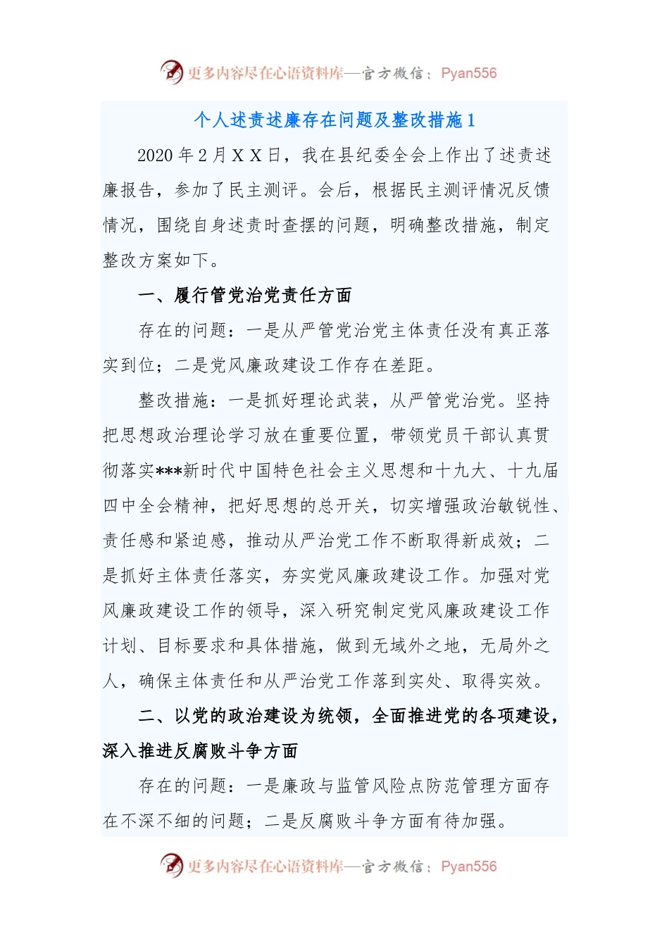 个人述责述廉存在问题及整改措施.docx_第1页