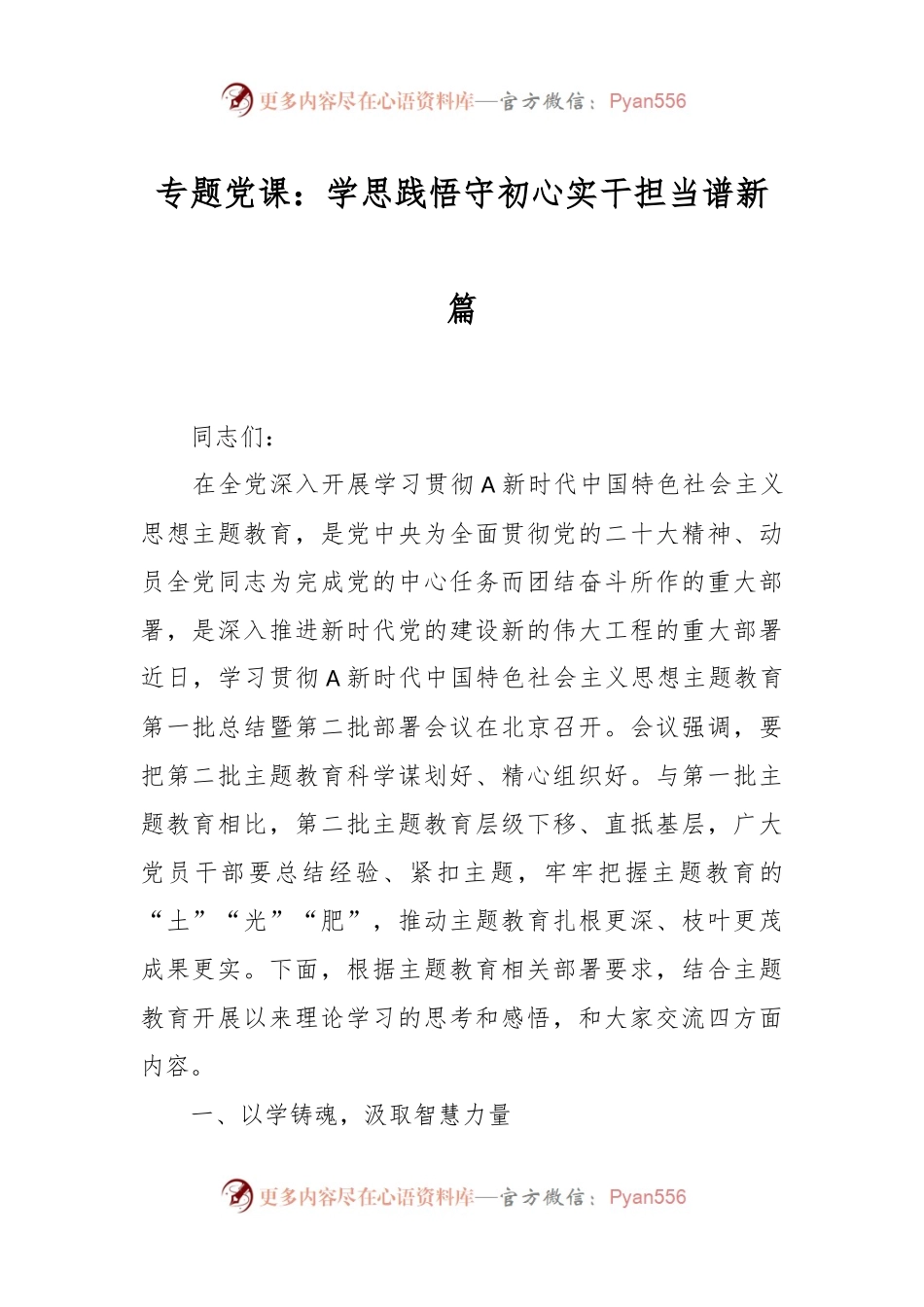 专题党课：学思践悟守初心 实干担当谱新篇.docx_第1页