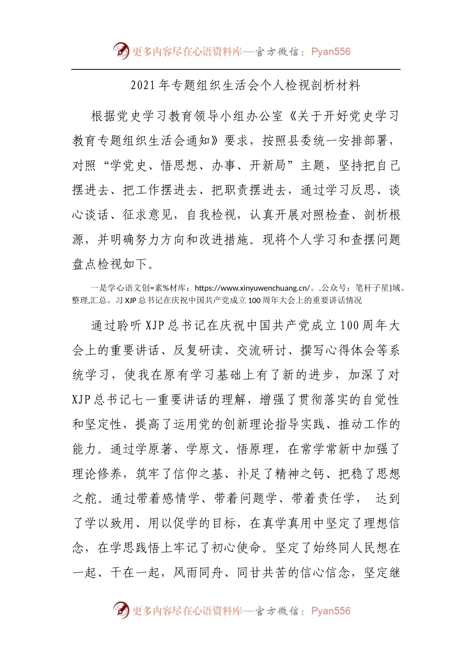 专题组织生活会个人检视剖析材料.docx_第1页