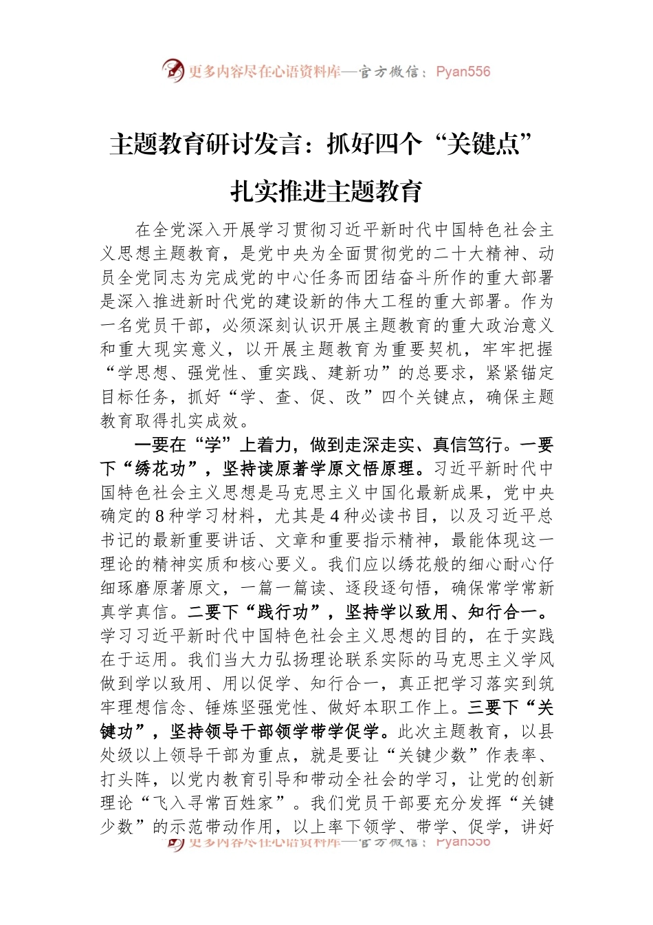 主题教育研讨发言：抓好四个“关键点”+扎实推进主题教育.docx_第1页