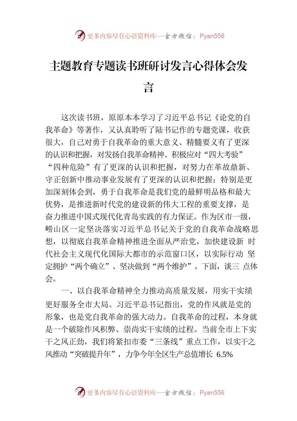 主题教育专题读书班研讨发言心得体会发言.docx_第1页