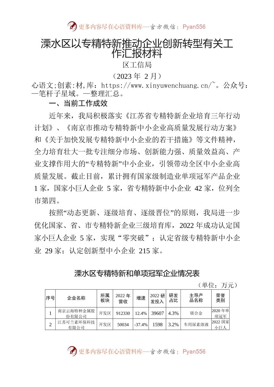 以专精特新推动企业创新转型工作开展情况汇报.docx_第1页