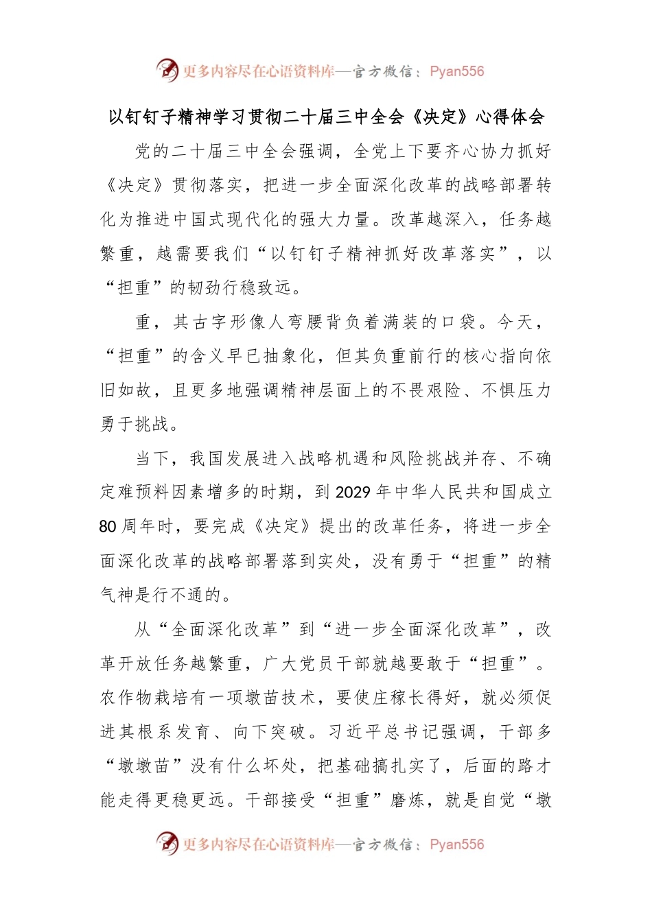 以钉钉子精神学习贯彻二十届三中全会《决定》心得体会.docx_第1页