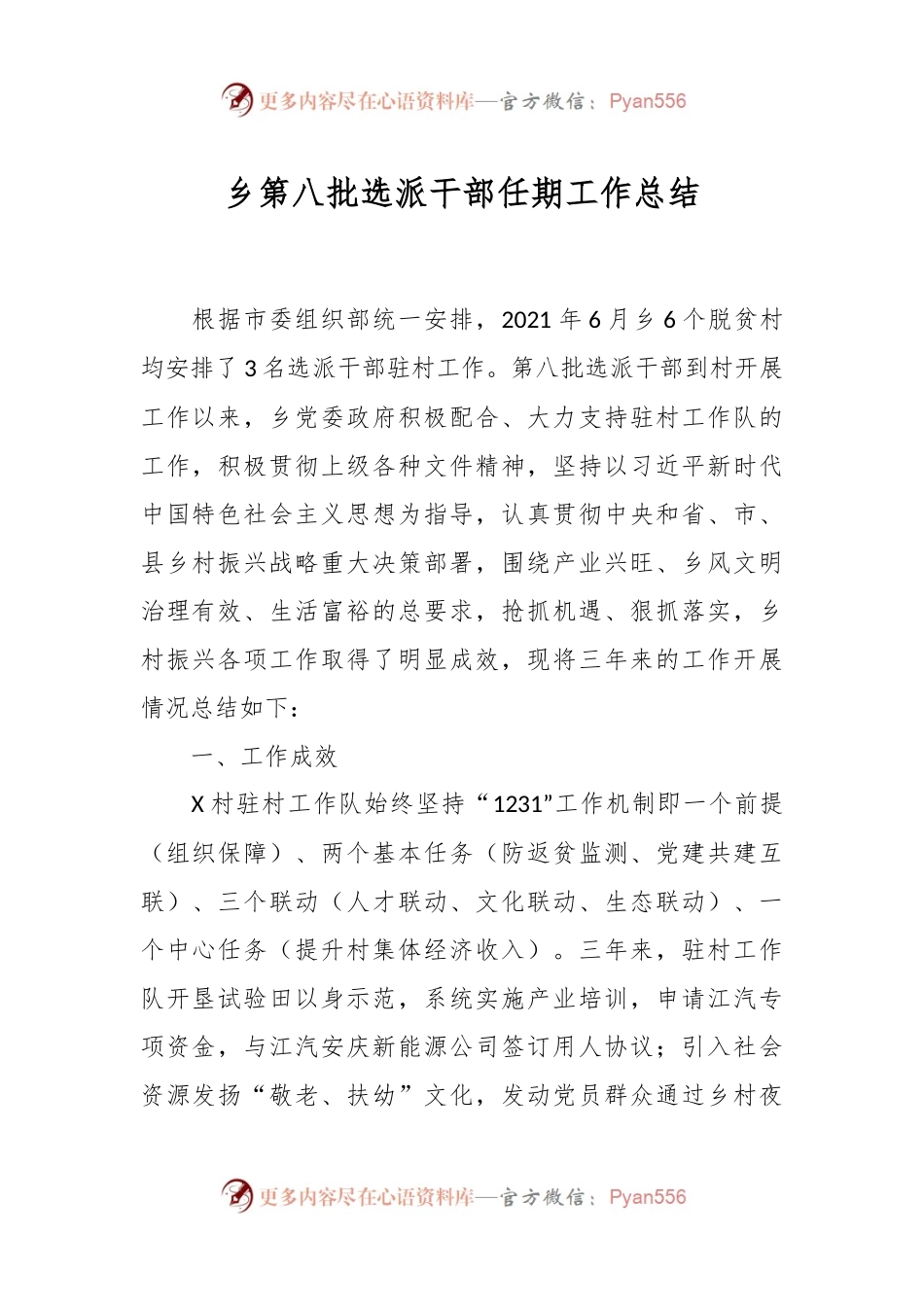 乡第八批选派干部任期工作总结.docx_第1页