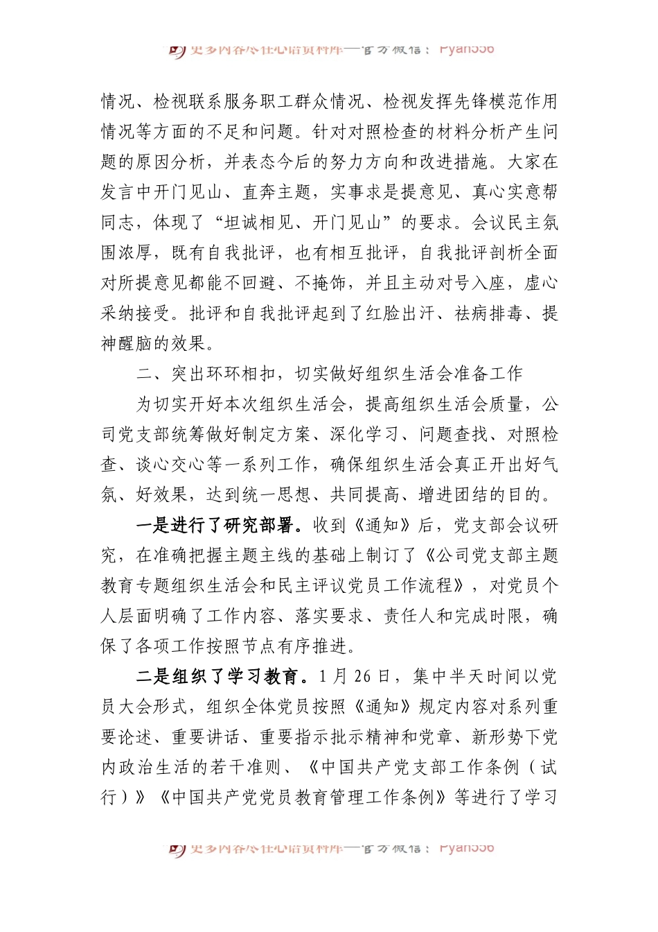 公司党支部2023年度组织生活会及民主评议党员开展情况报告.docx_第2页