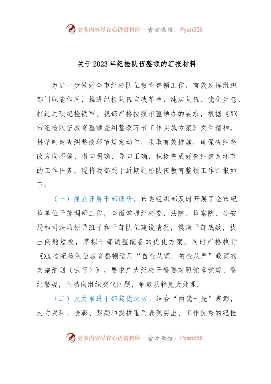 关于2023年纪检队伍整顿的汇报材料.docx_第1页