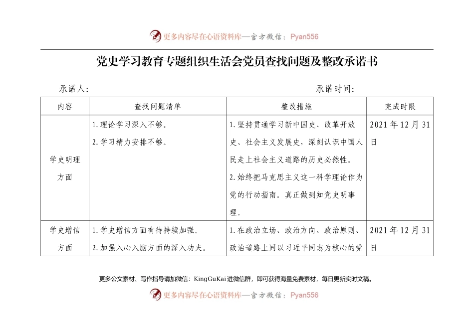 党史学习教育党员查找问题及承诺书汇编.docx_第1页