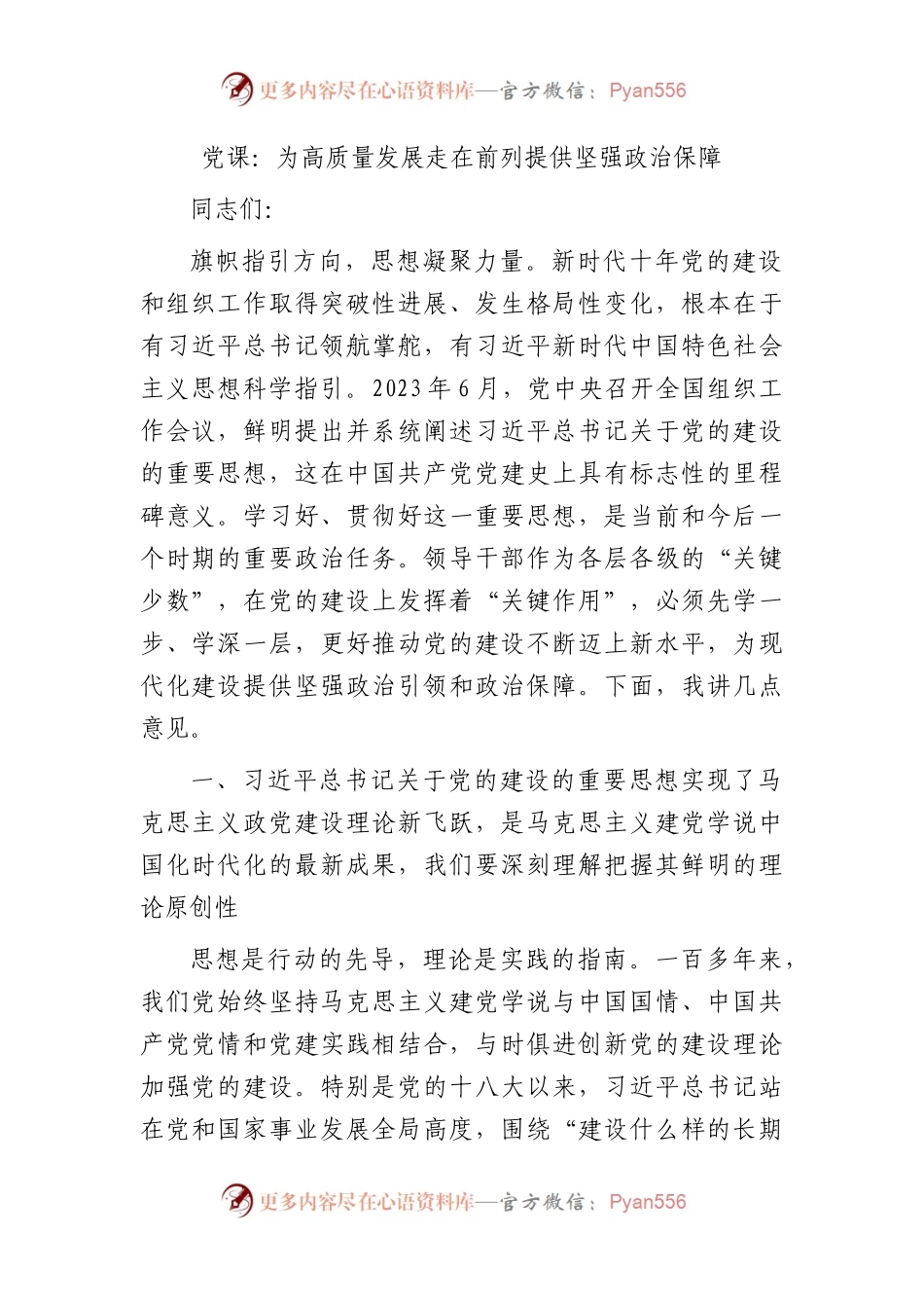 党课： 为高质量发展走在前列提供坚强政治保障.docx_第1页