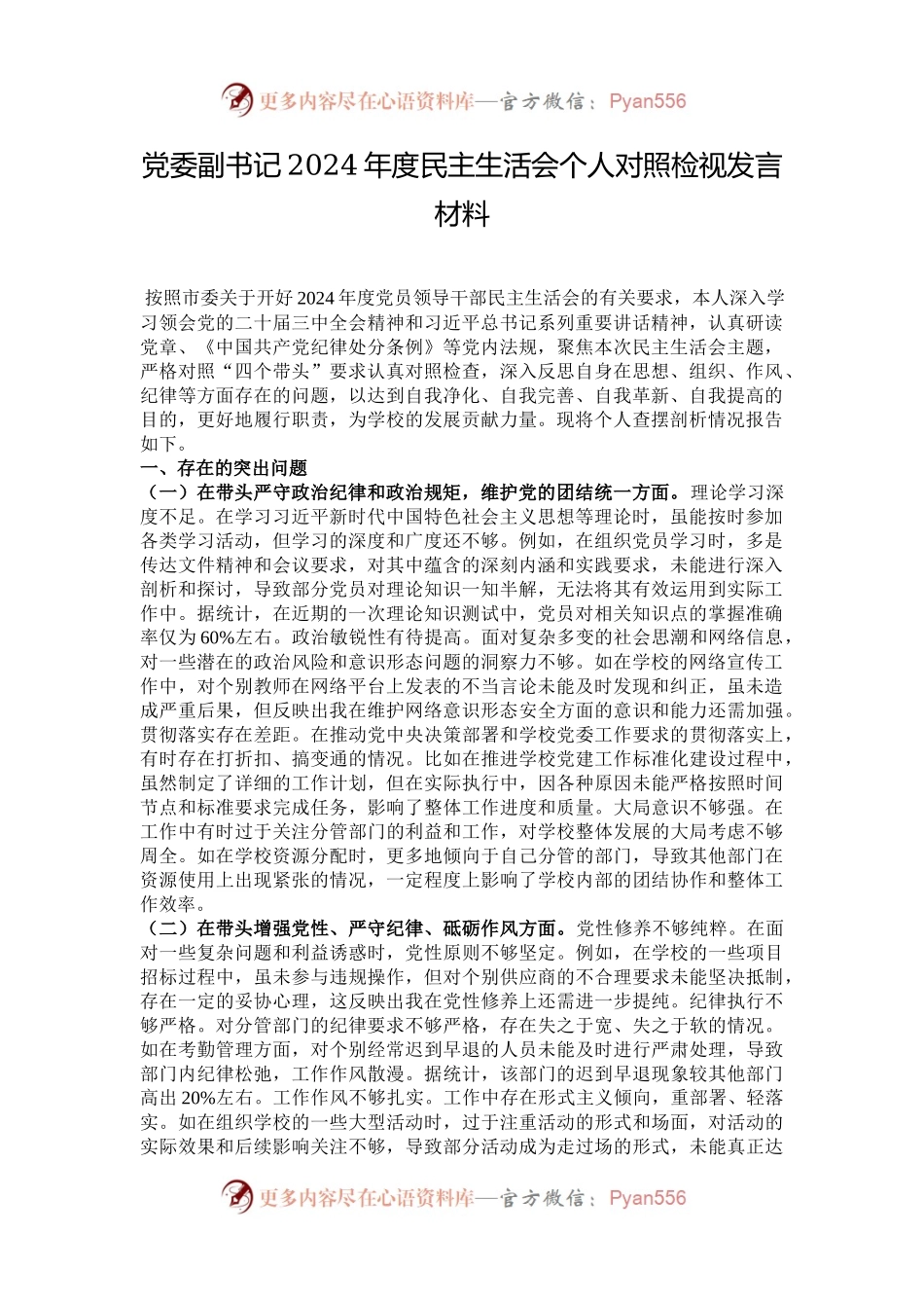 党委副书记2024年度民主生活会个人对照检视发言材料.docx_第1页