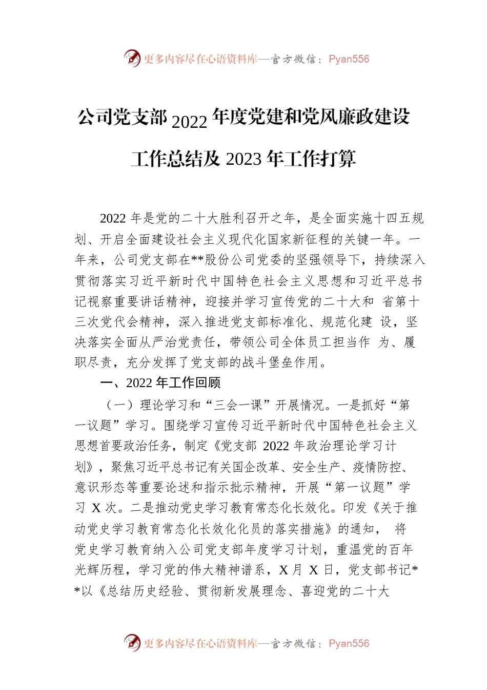 公司党支部2022年度党建和党风廉政建设工作总结及2023年工作打算.docx_第1页