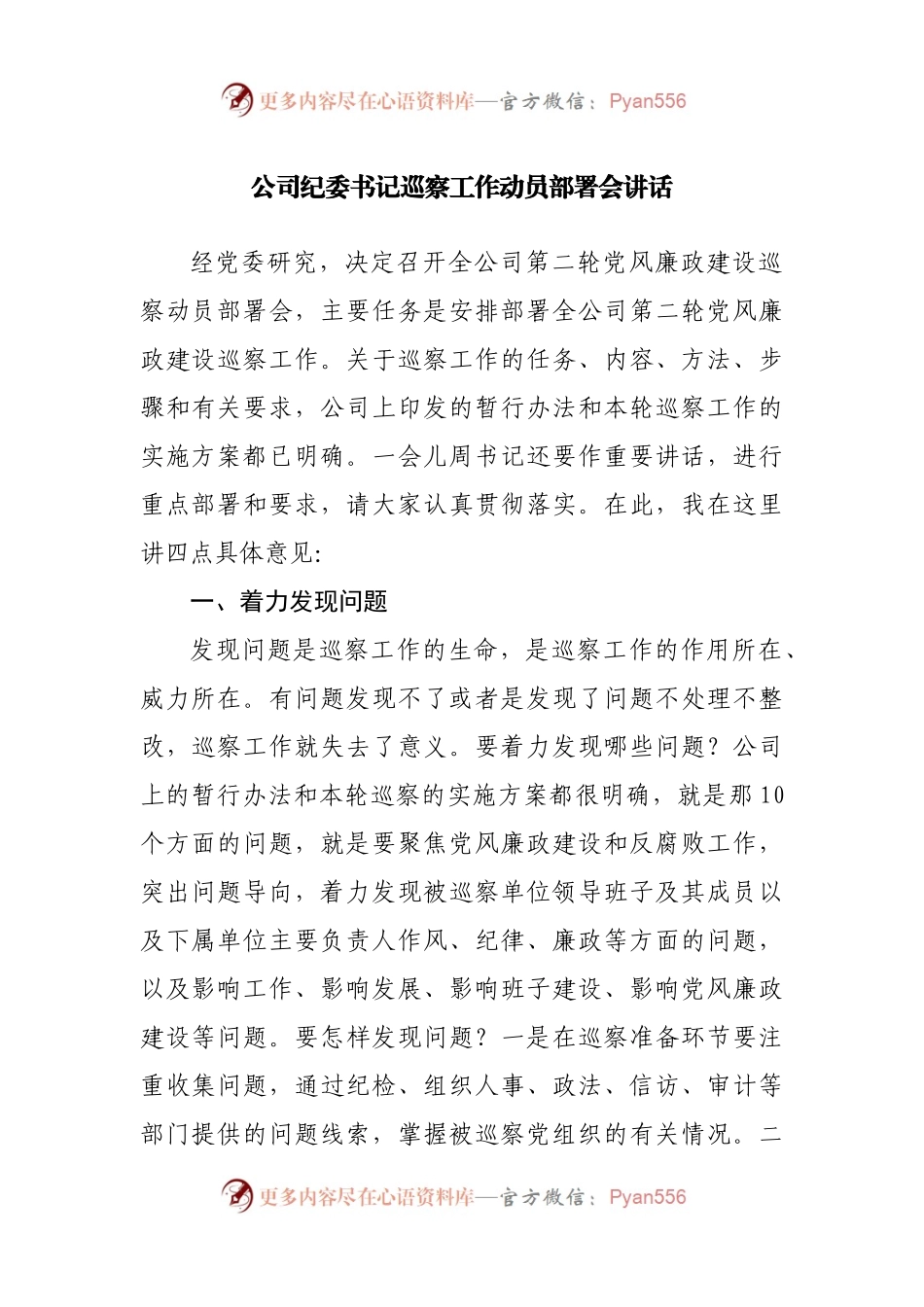 公司巡察工作动员部署会讲话.docx_第1页