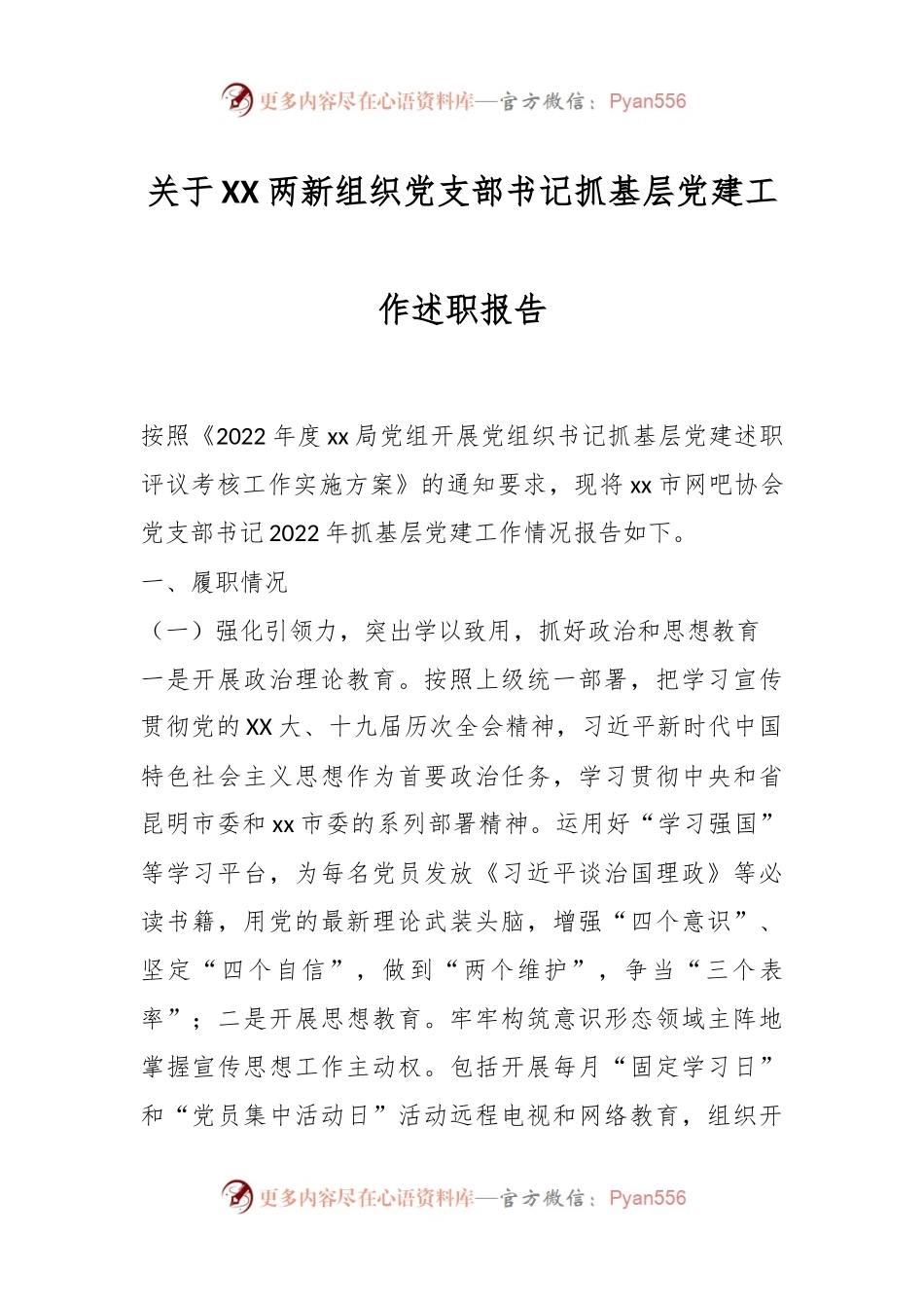 关于XX两新组织党支部书记抓基层党建工作述职报告.docx_第1页