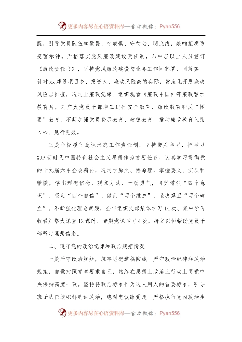 公司党支部书记履行全面从严治党主体责任和廉洁自律情况报告.docx_第2页