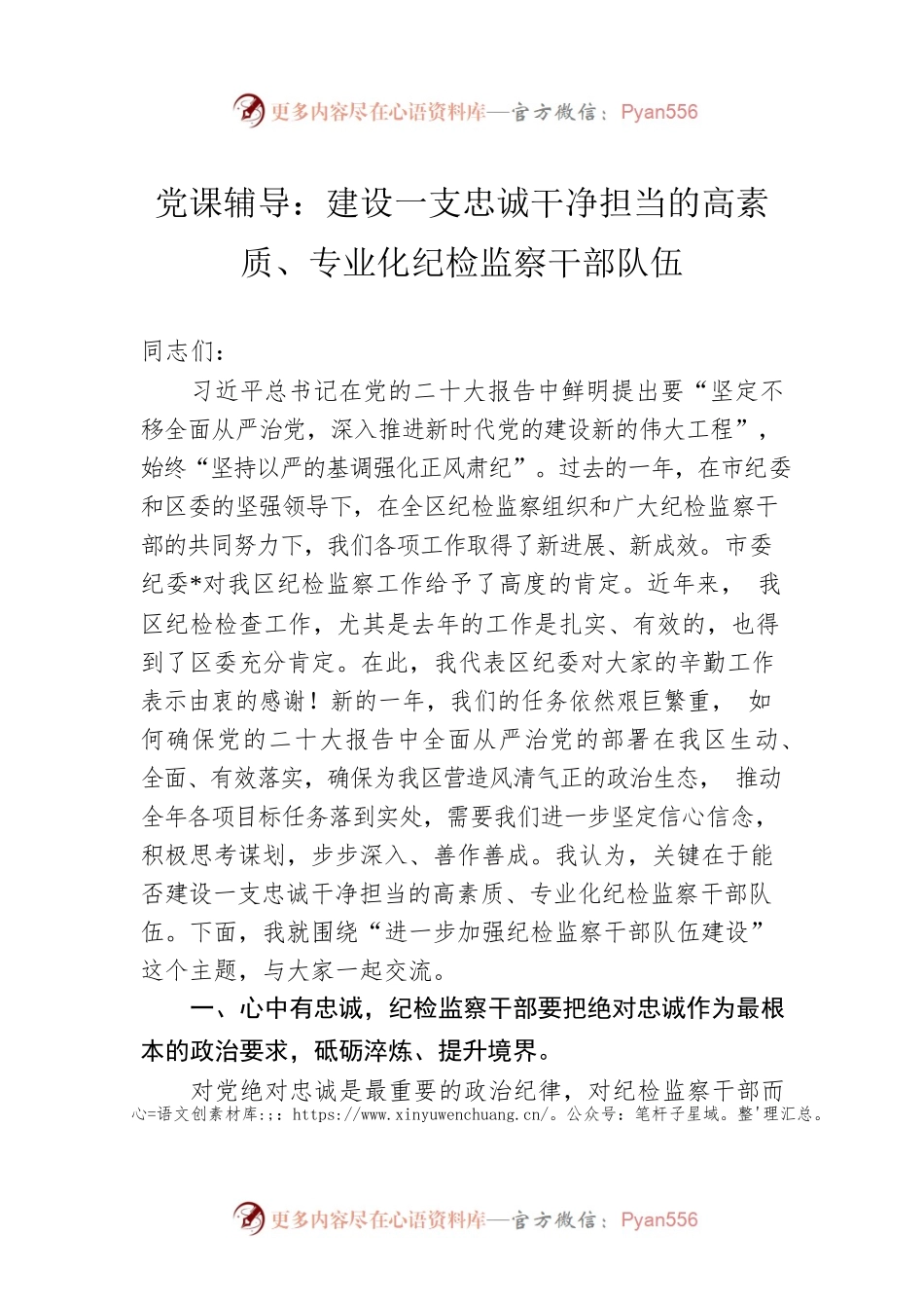 党课辅导：建设一支忠诚干净担当的高素质、专业化纪检监察干部队伍.docx_第1页