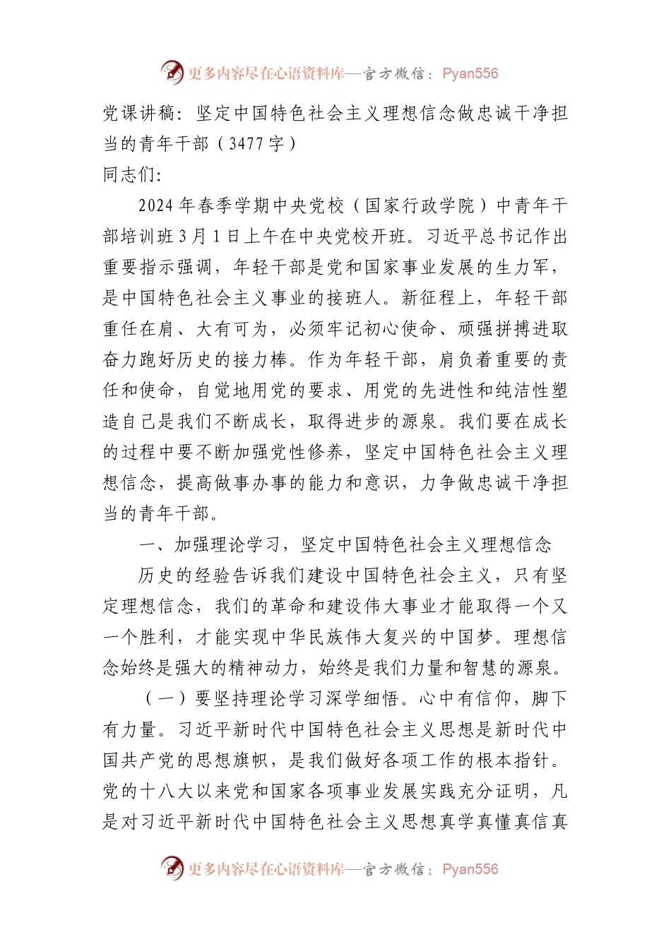 党课讲稿：坚定中国特色社会主义理想信念做忠诚干净担当的青年干部.docx_第1页