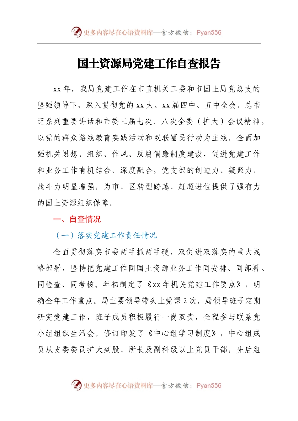 党建工作自查总结报告（国土）　.docx_第1页
