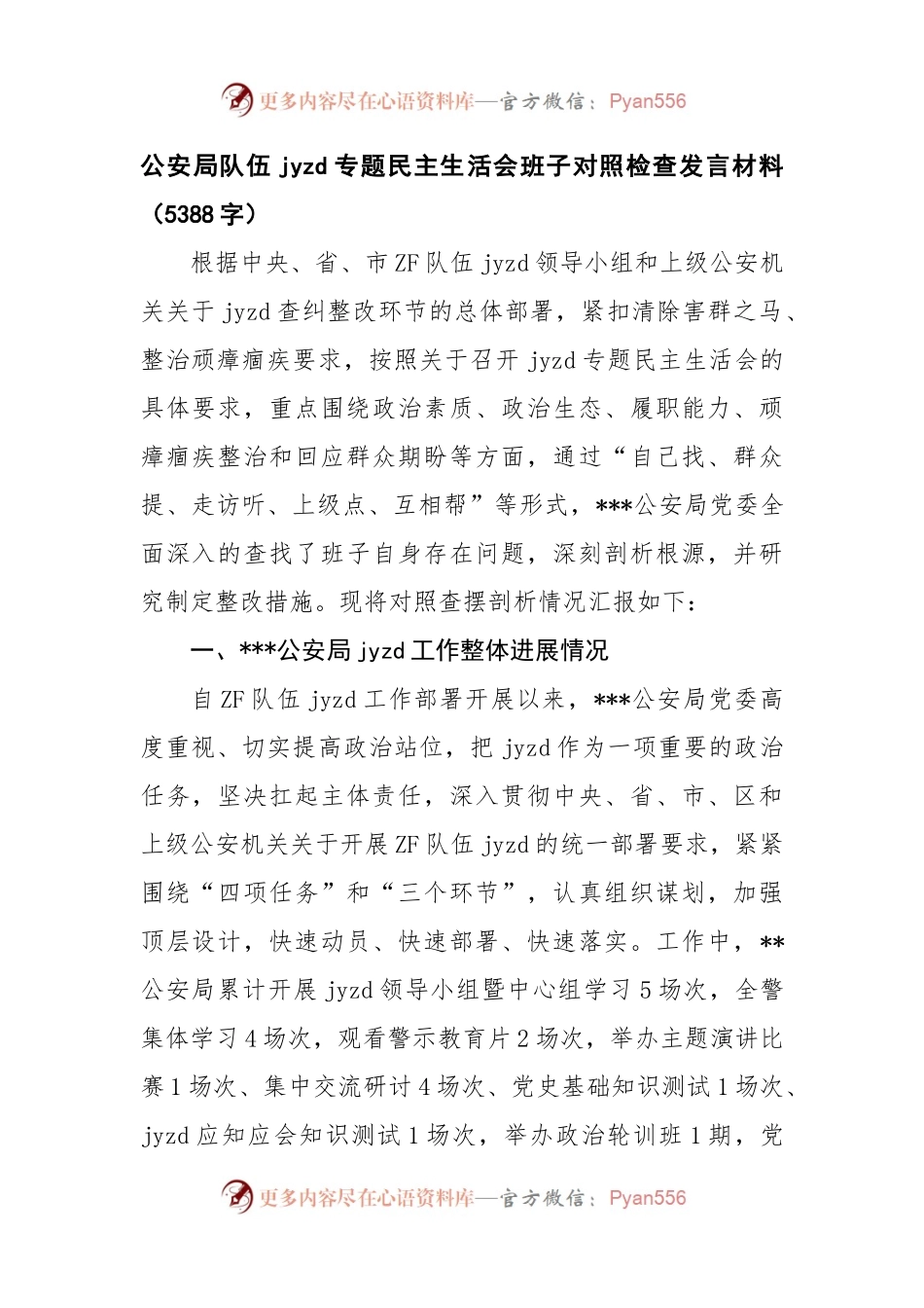 公安局队伍教育整顿专题民主生活会班子对照检查发言材料..docx_第1页