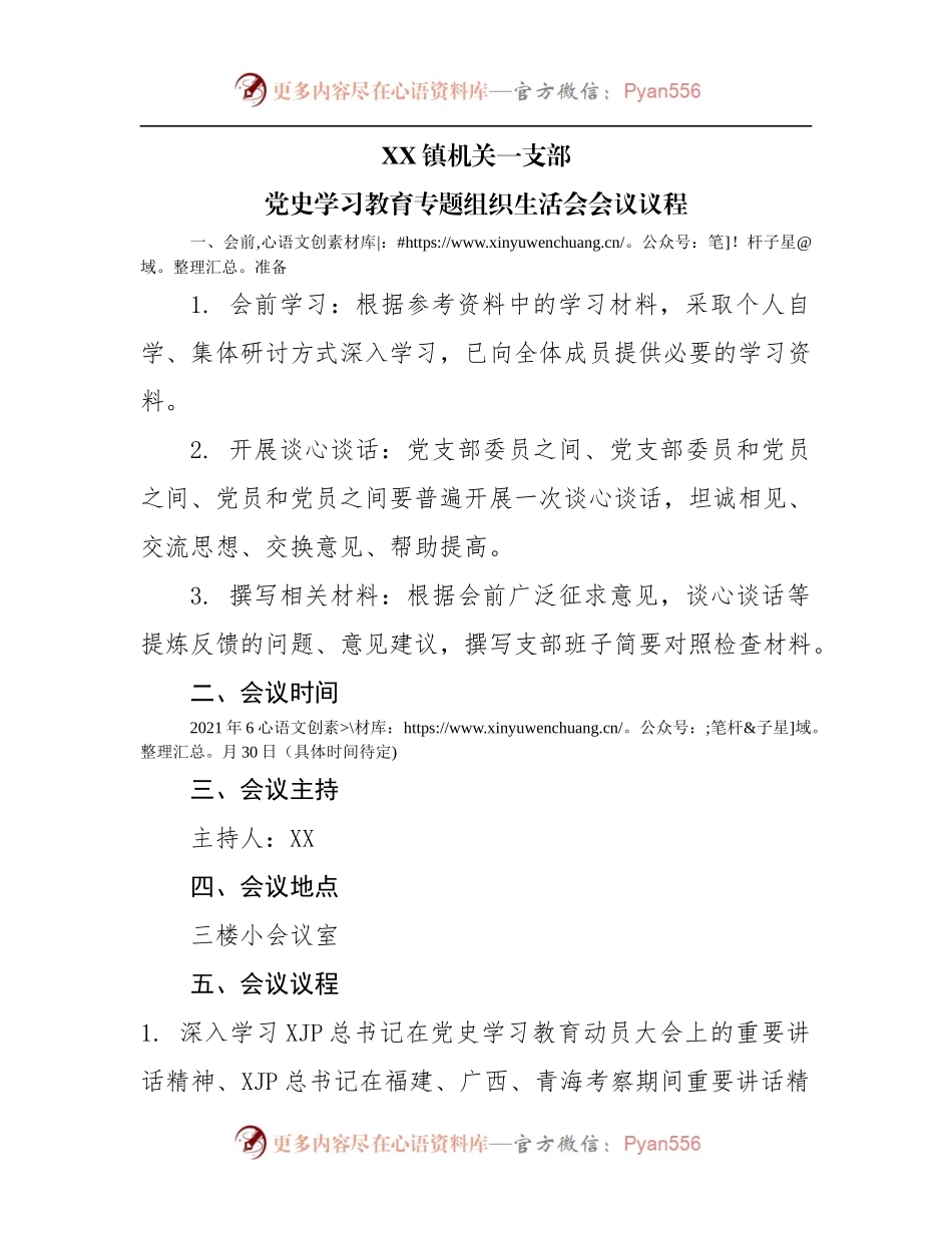党史学习教育专题组织生活会会议议程.docx_第1页
