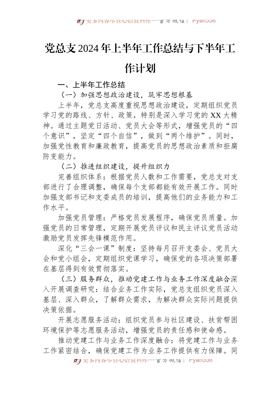 党总支2024年上半年工作总结与下半年工作计划.docx_第1页