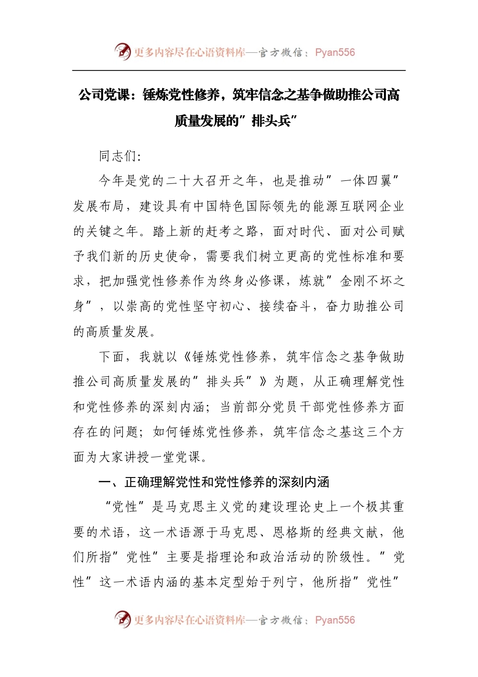 公司党课：锤炼党性修养，筑牢信念之基争做助推公司高质量发展的”排头兵”.docx_第1页