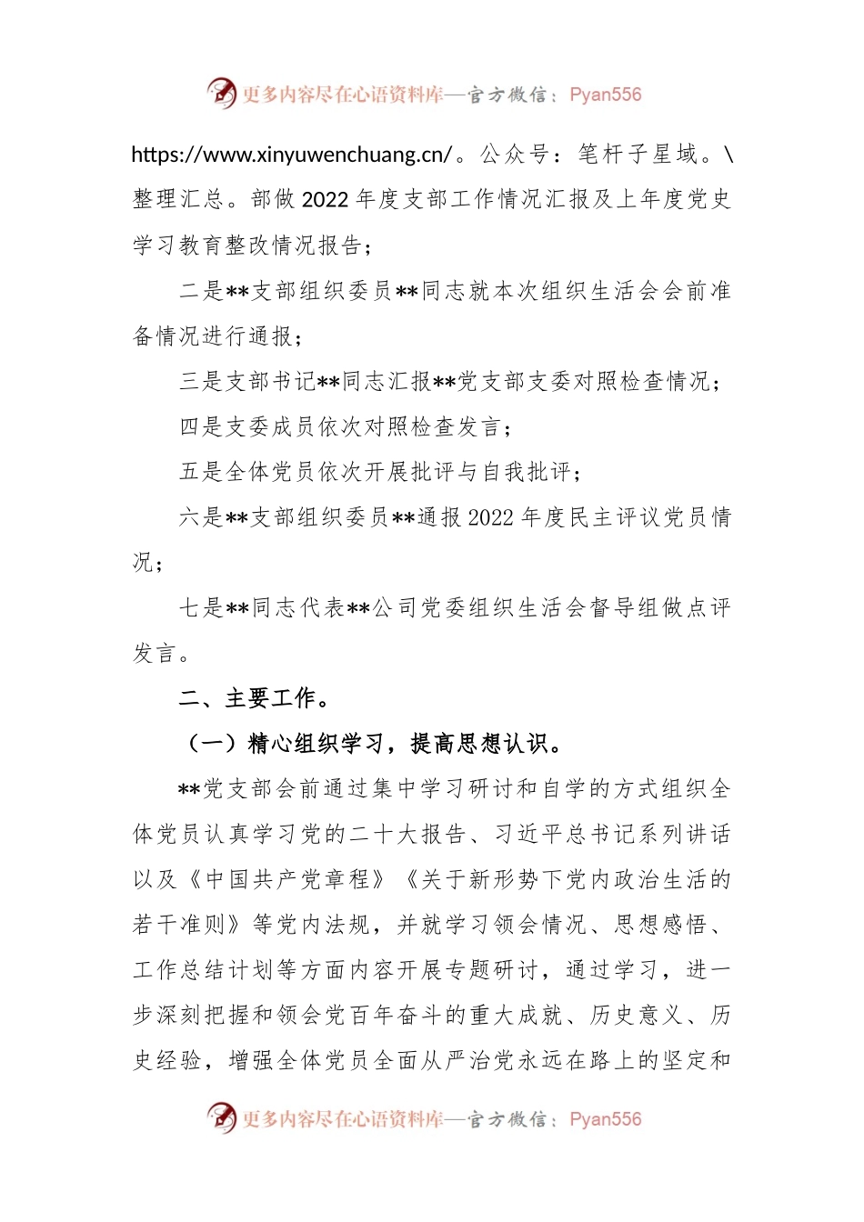 公司党支部2022年度组织生活会召开情况的报告范文.docx_第2页