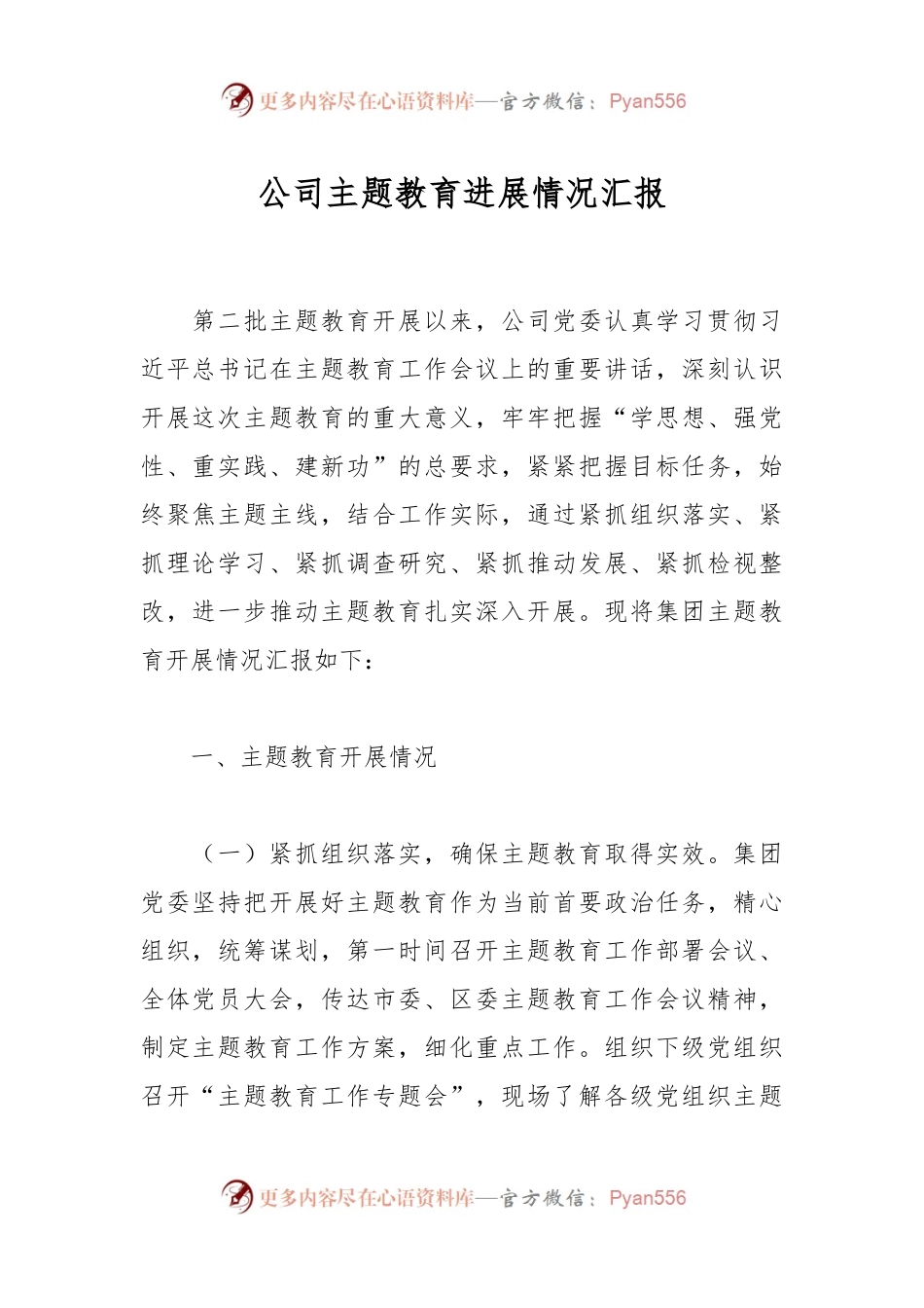 公司主题教育进展情况汇报.docx_第1页