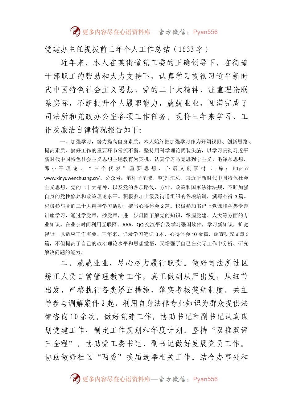 党建办主任提拔前三年个人工作总结.docx_第1页