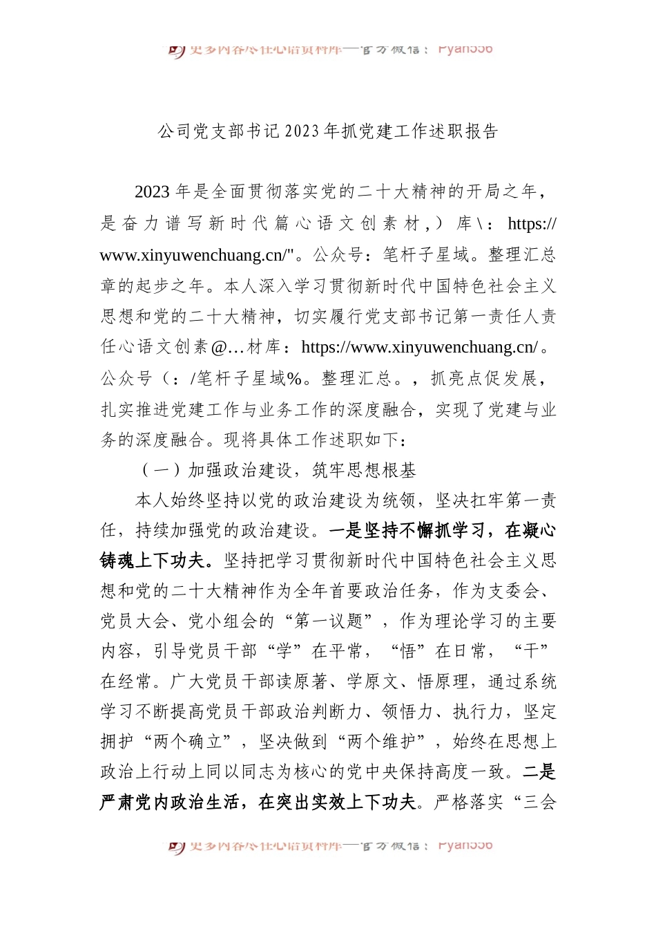 公司党支部书记2023年抓党建工作述职报告.docx_第1页