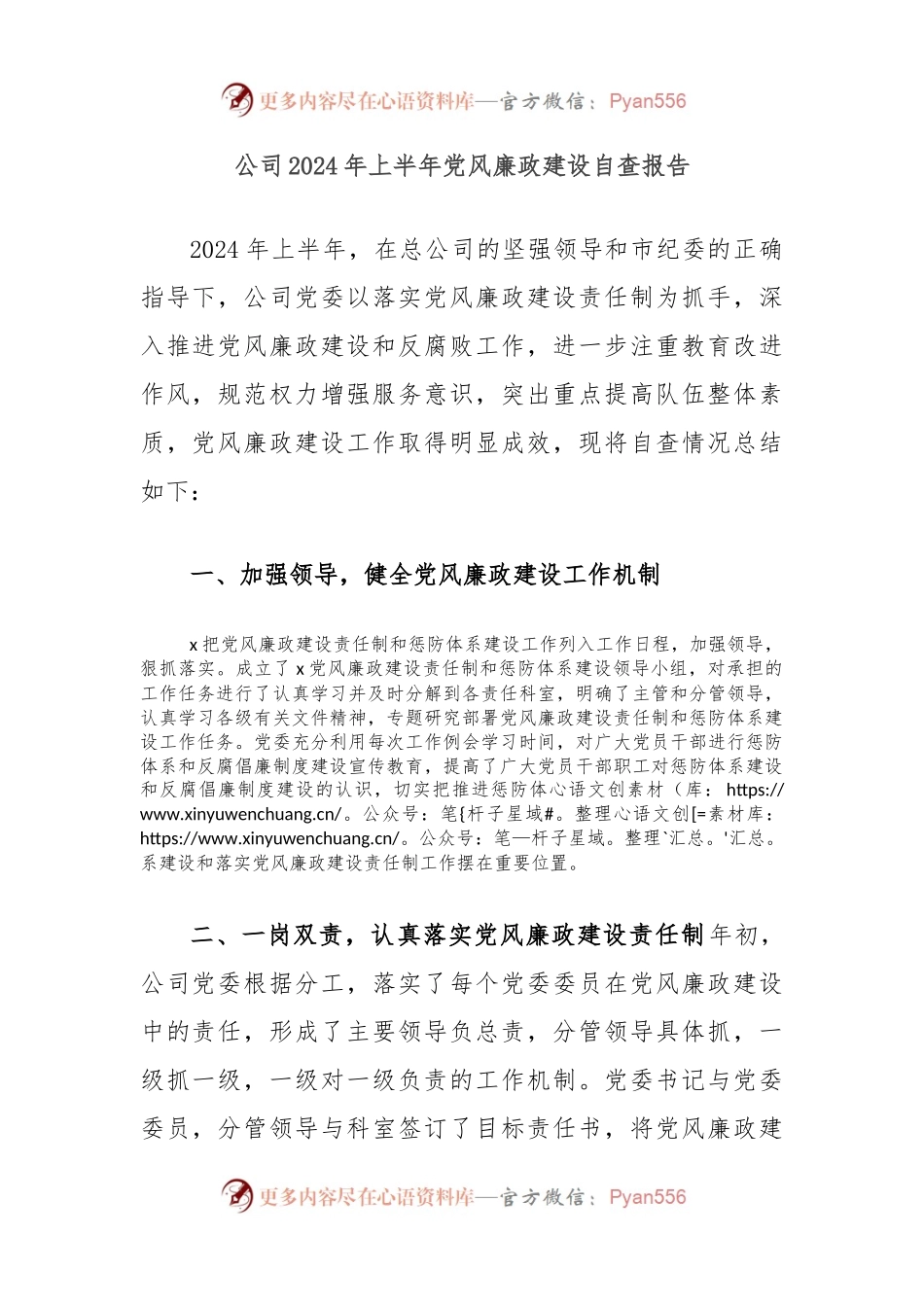 公司2024年上半年党风廉政建设自查报告.docx_第1页