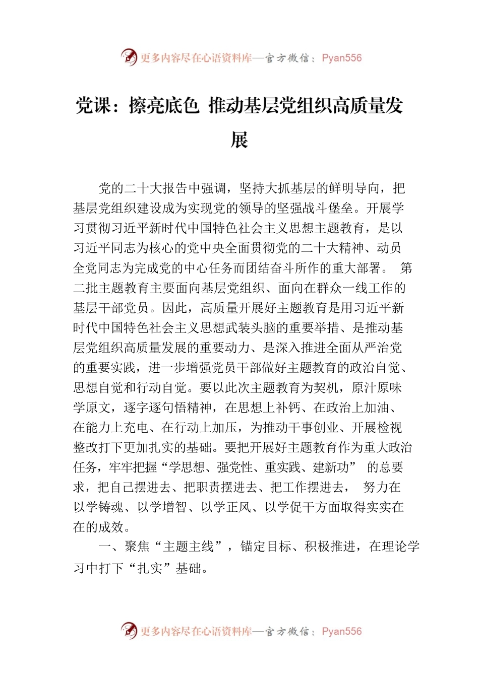 党课：擦亮底色 推动基层党组织高质量发展.docx_第1页
