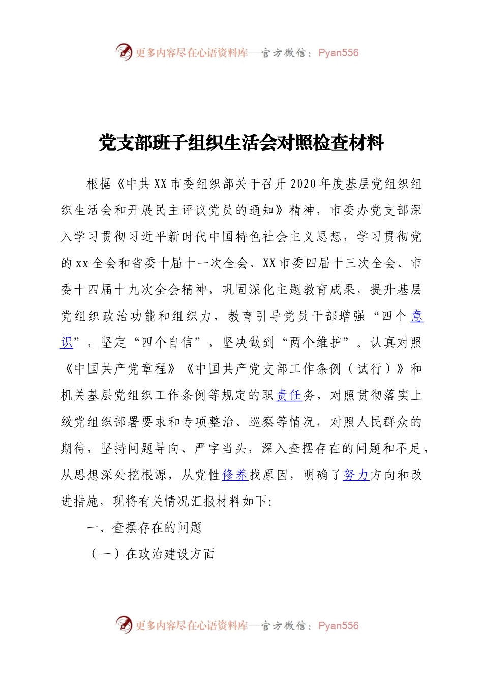 党支部班子组织生活会对照检查材料供借鉴784339.docx_第1页